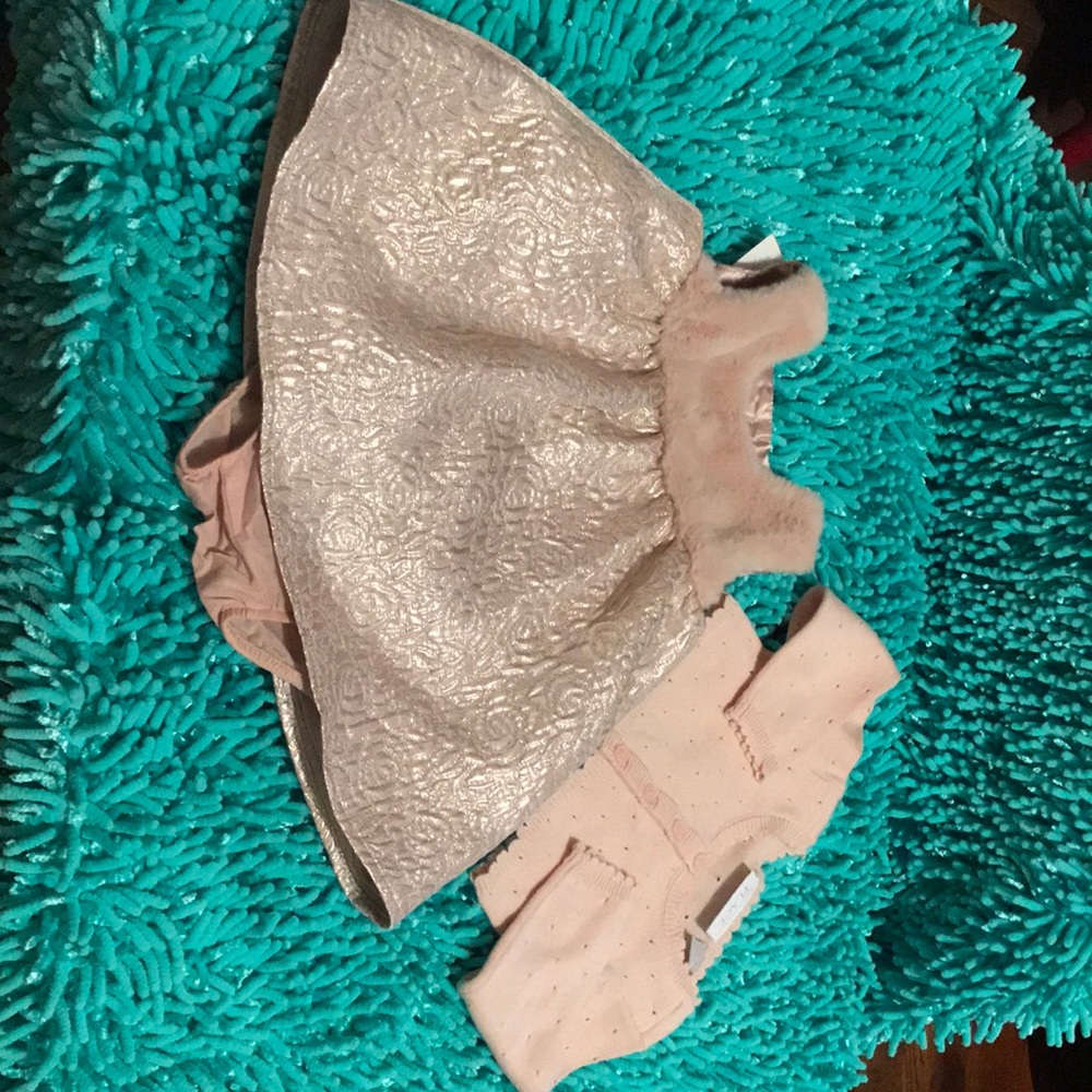 Baby Girl Gold Glitter  Party Dress and Sweater
